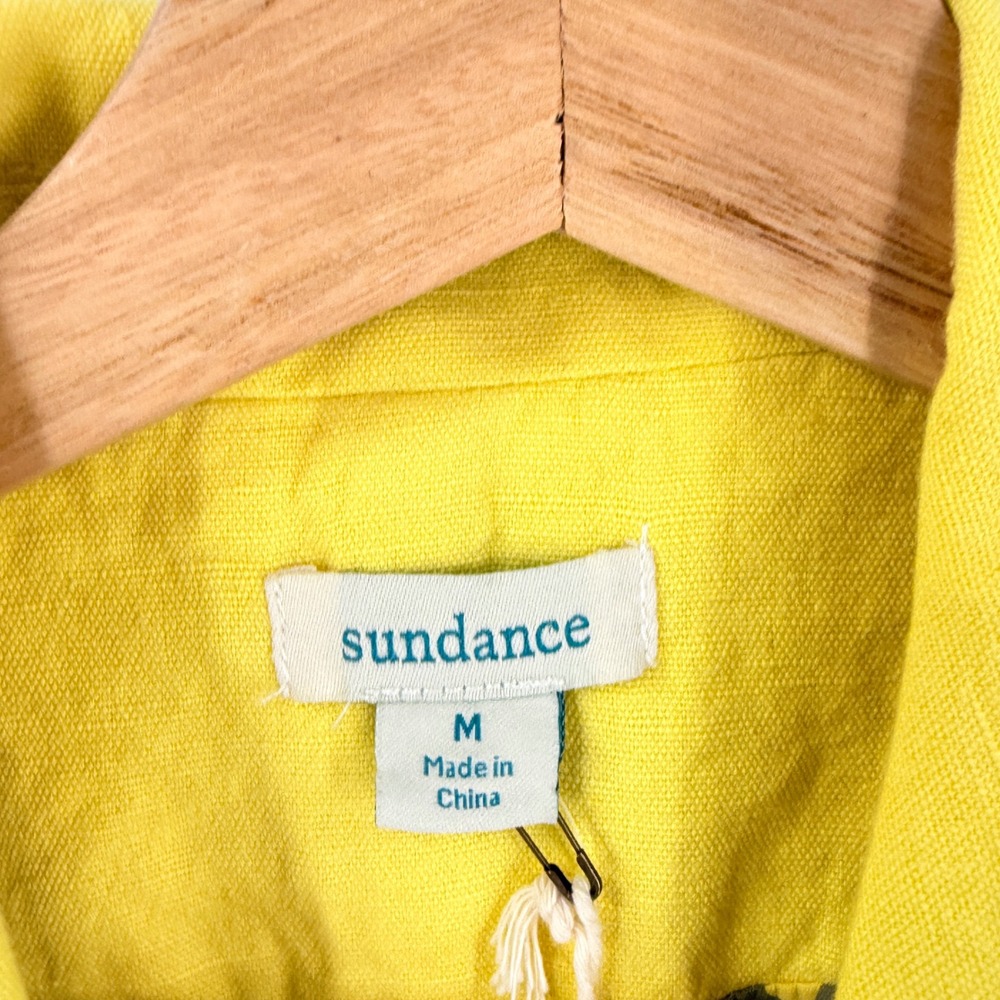 Sundance Blazer Yellow Medium Cotton Linen Floral Lining Cropped Single Button - Picture 3 of 9